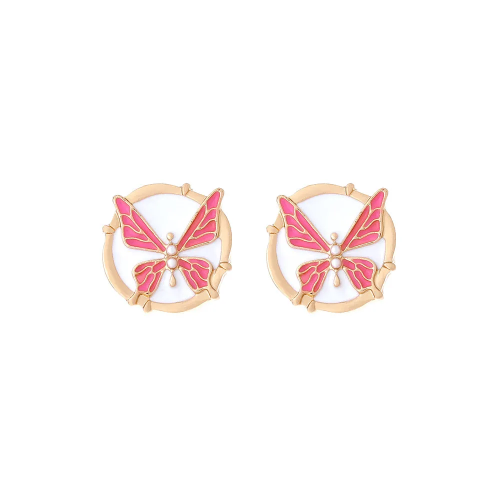 Wholesale Purple Oil Dropping Butterfly Alloy Earrings