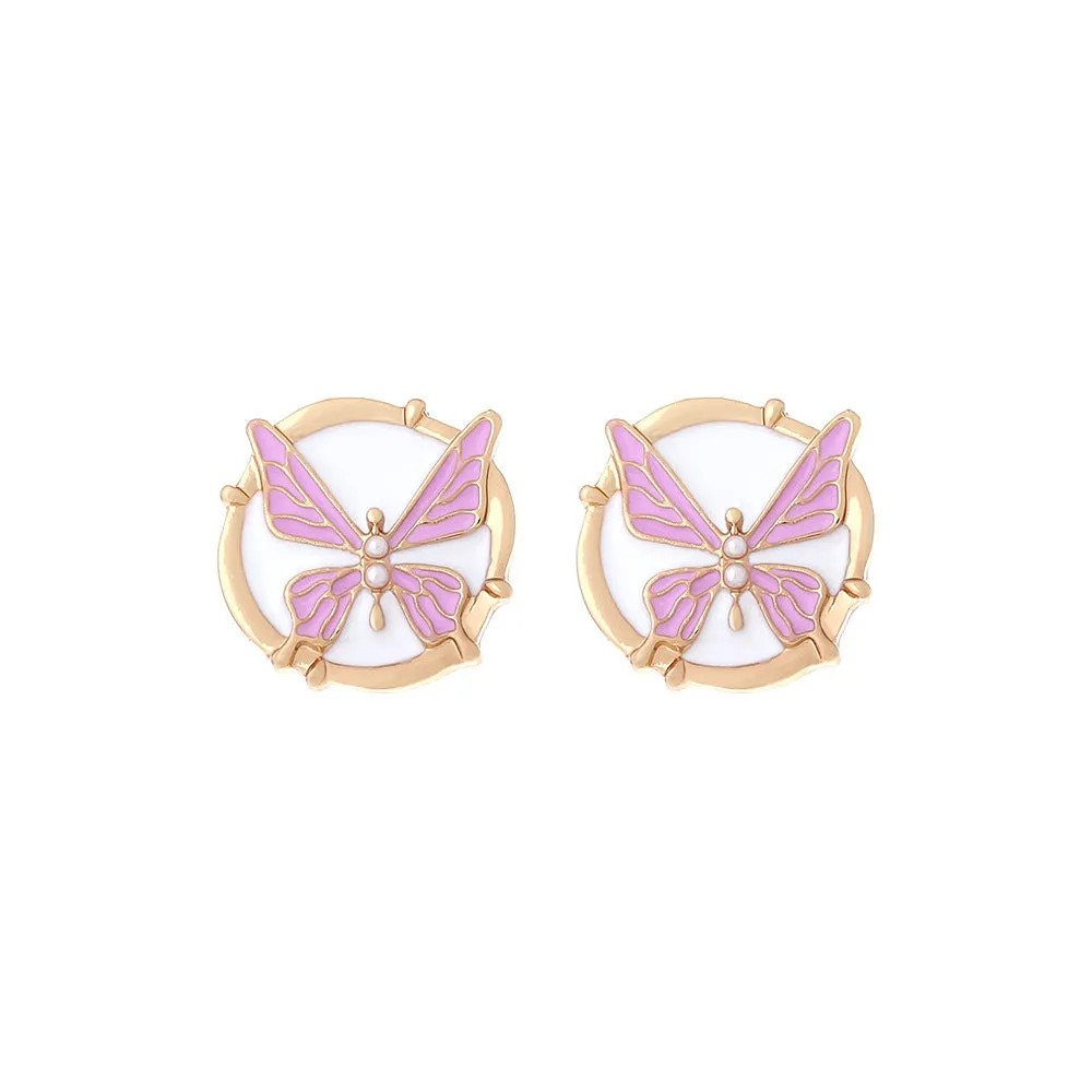 Wholesale Purple Oil Dropping Butterfly Alloy Earrings