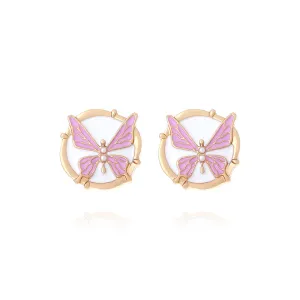 Wholesale Purple Oil Dropping Butterfly Alloy Earrings