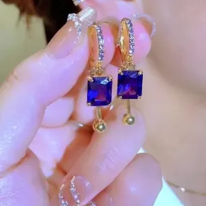 Wholesale Purple square earrings with micro diamonds