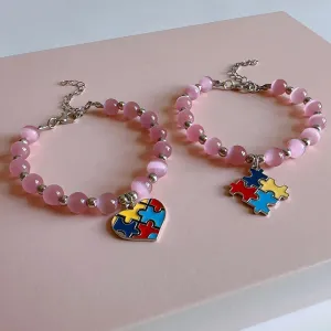 Wholesale Puzzle Love Pendant Pink Opal Bracelet