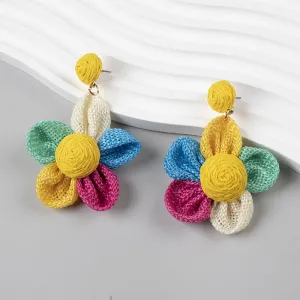 Wholesale Raffia Fabric Woven Elegant Flower Earrings