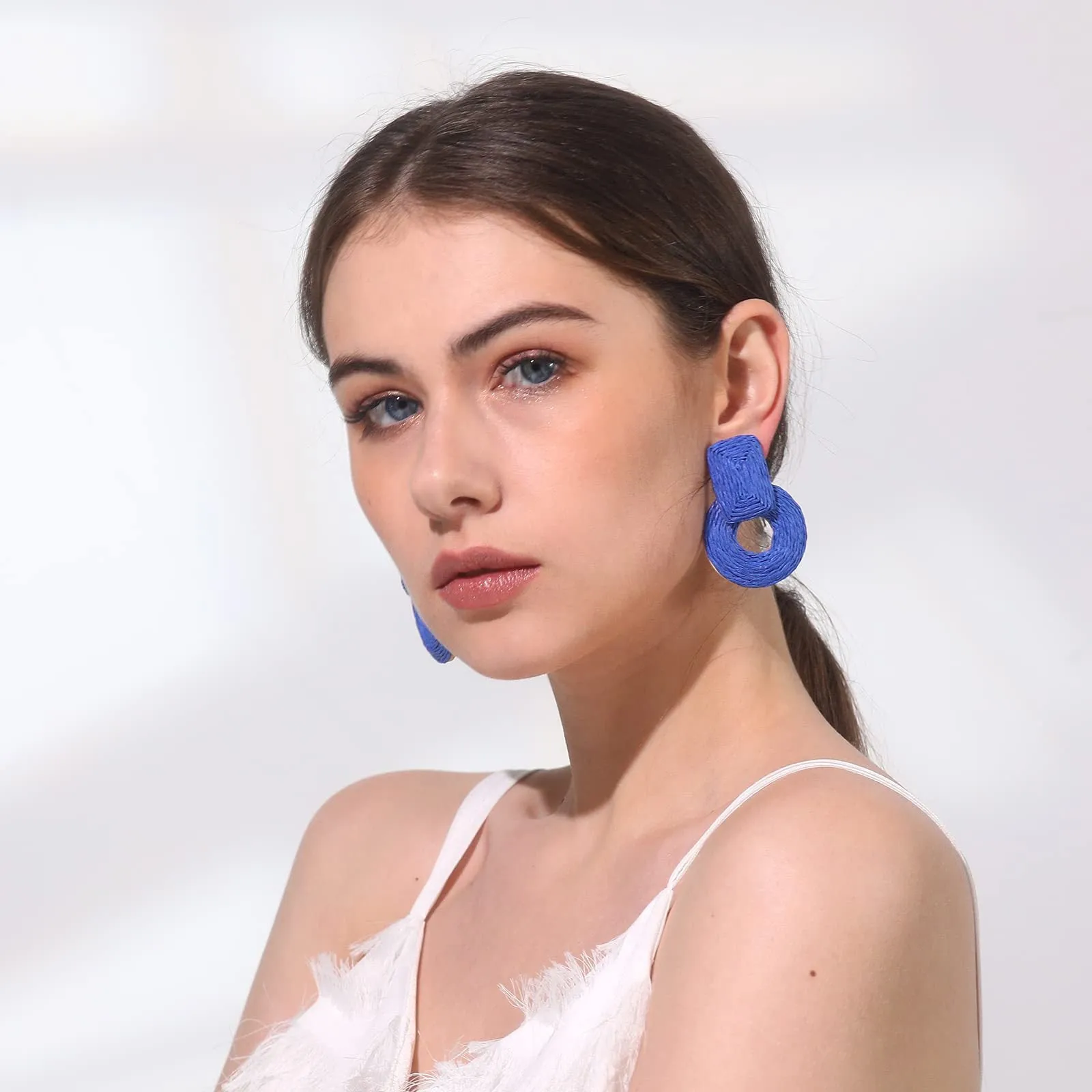 Wholesale Raffia Handmade Geometric Earrings