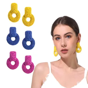 Wholesale Raffia Handmade Geometric Earrings