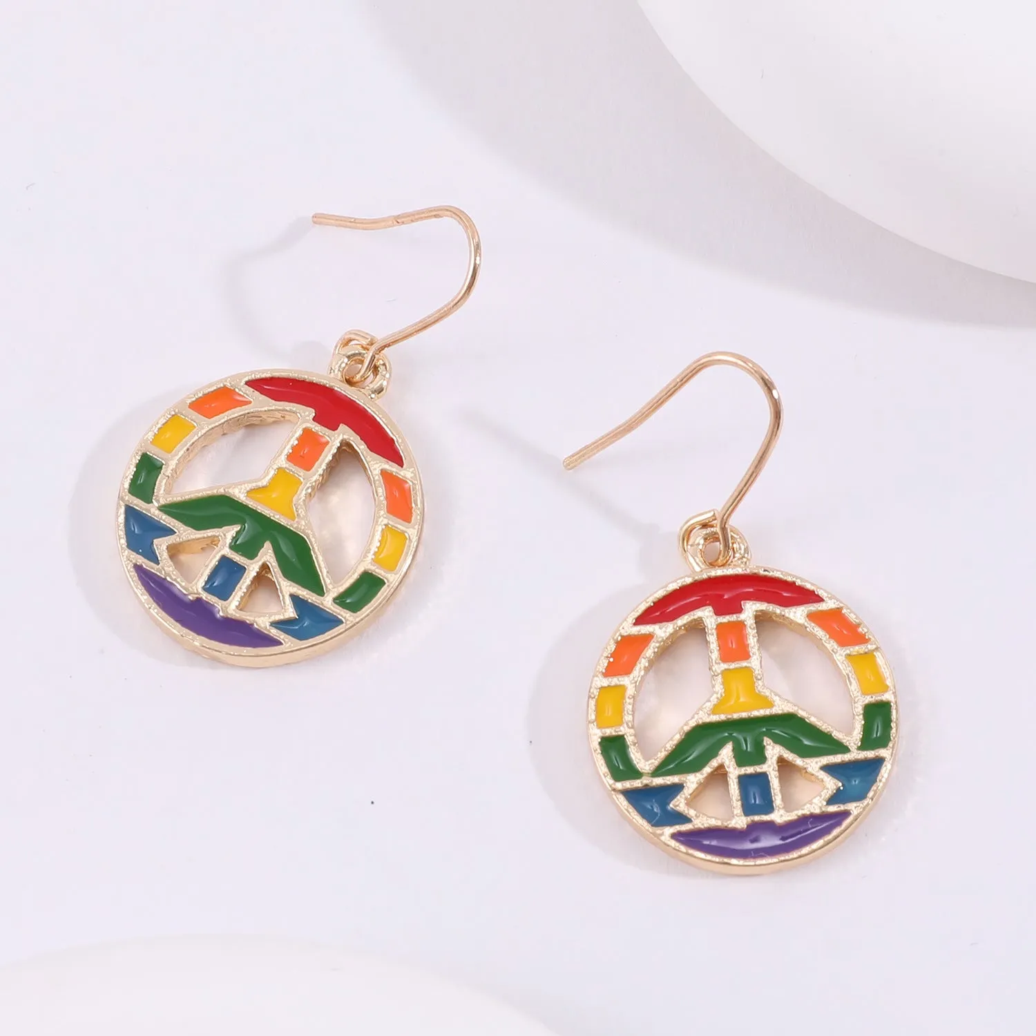 Wholesale Rainbow Alloy Love Peace Symbol Butterfly Wing Earrings