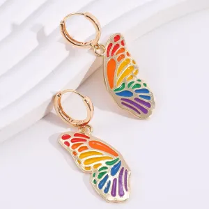Wholesale Rainbow Alloy Love Peace Symbol Butterfly Wing Earrings