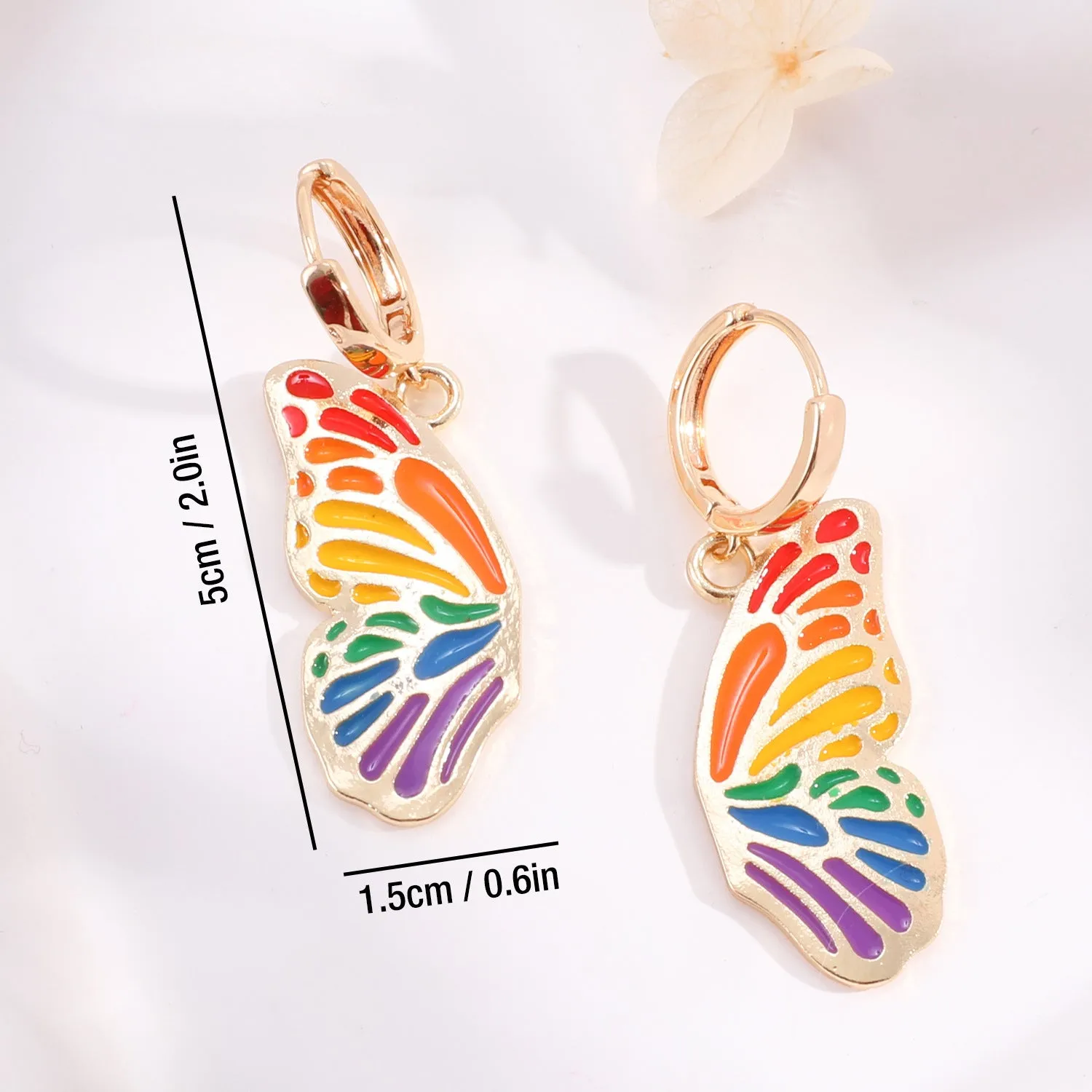 Wholesale Rainbow Alloy Love Peace Symbol Butterfly Wing Earrings