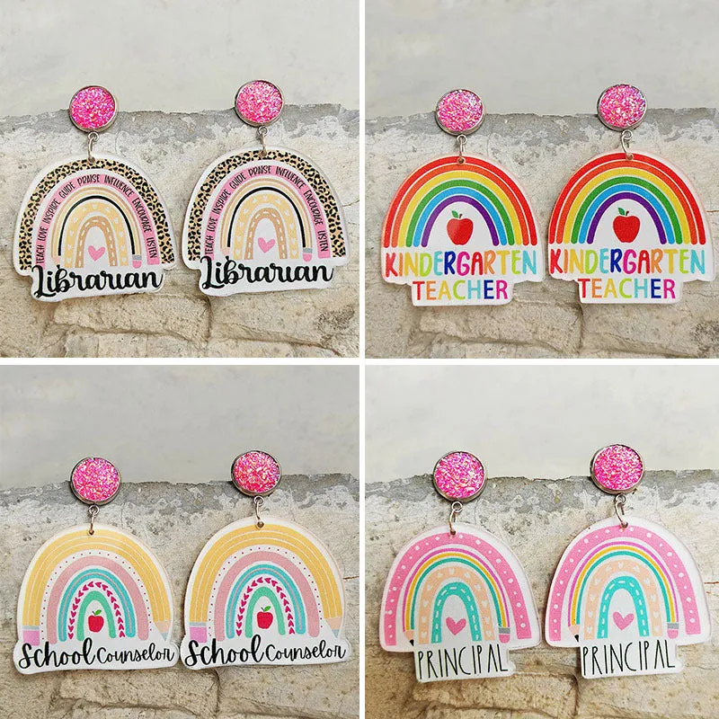 Wholesale Rainbow Apple Leopard Print Glitter Acrylic Earrings