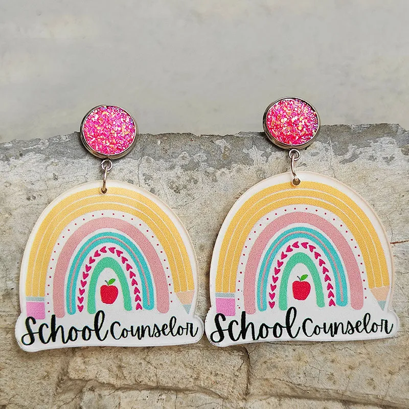 Wholesale Rainbow Apple Leopard Print Glitter Acrylic Earrings
