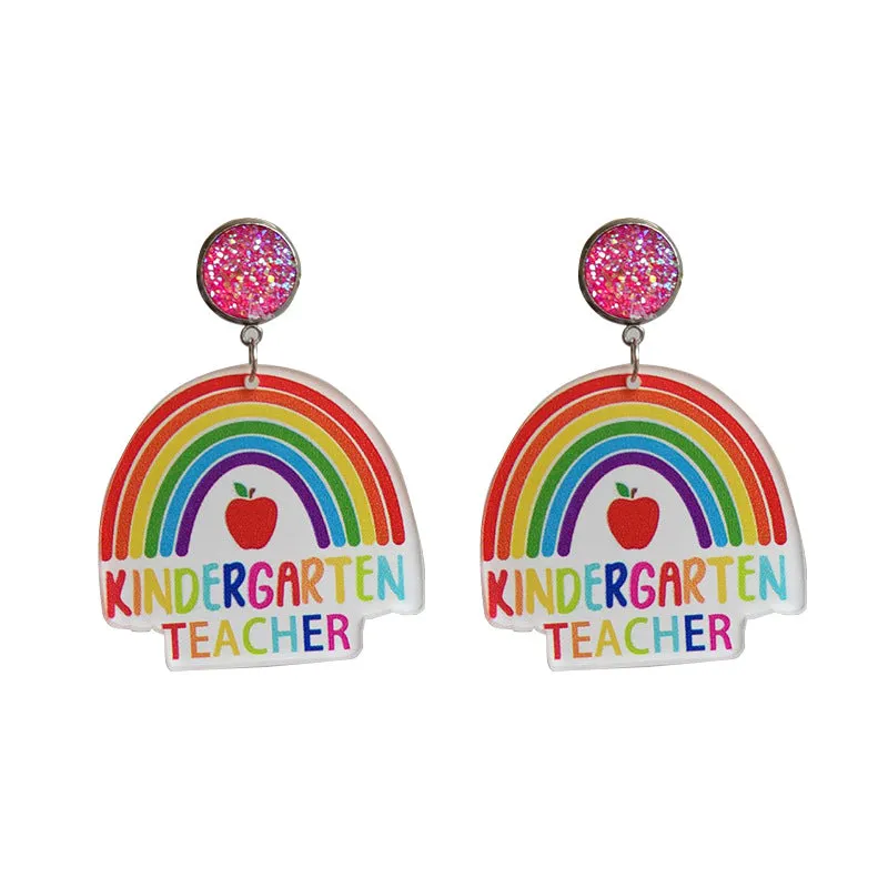 Wholesale Rainbow Apple Leopard Print Glitter Acrylic Earrings