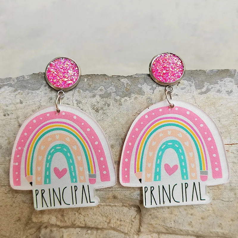 Wholesale Rainbow Apple Leopard Print Glitter Acrylic Earrings