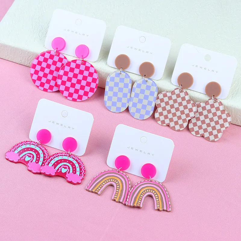 Wholesale Rainbow Checkerboard Geometric Stud Earrings