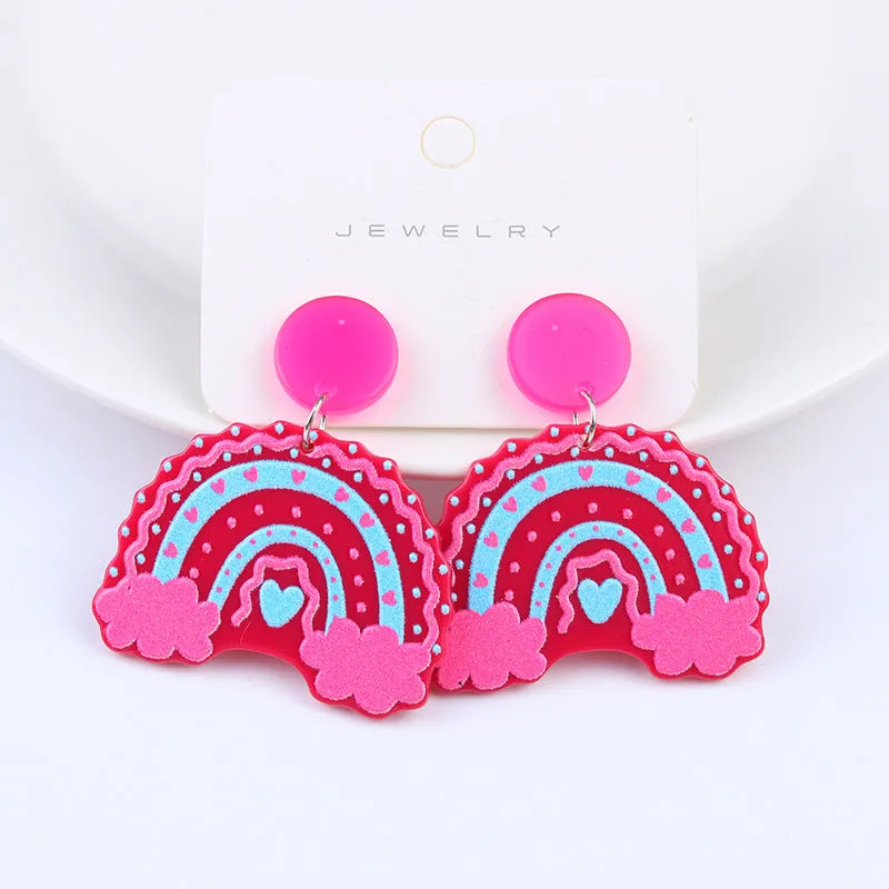 Wholesale Rainbow Checkerboard Geometric Stud Earrings
