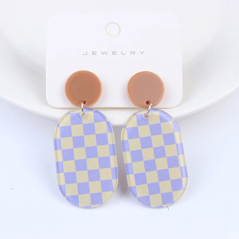 Wholesale Rainbow Checkerboard Geometric Stud Earrings