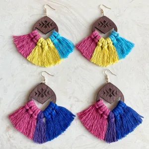 Wholesale Rainbow Chess Bohemian Tassel Hand Braided Earrings