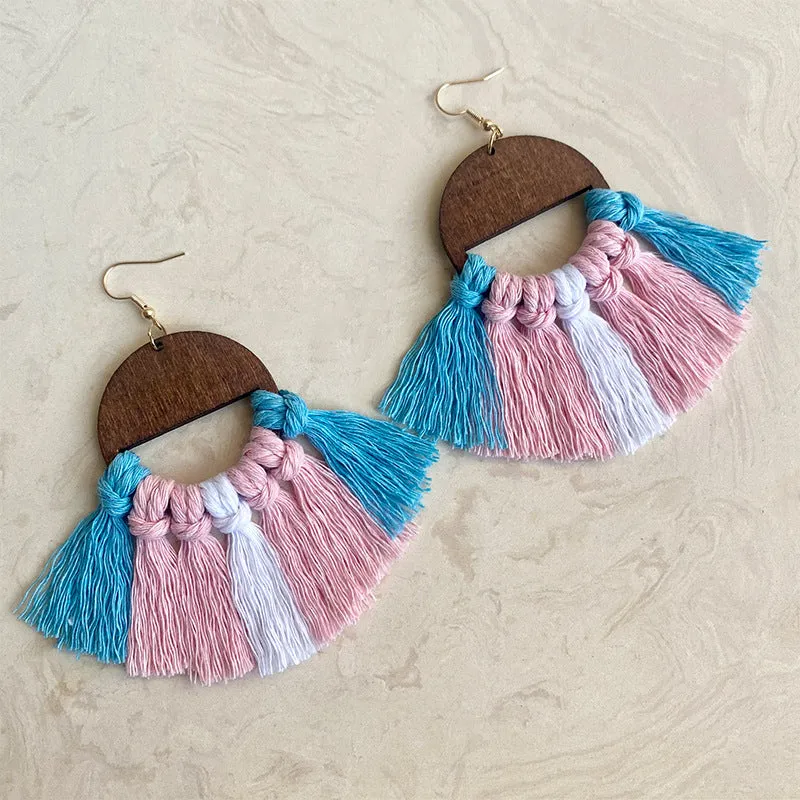 Wholesale Rainbow Chess Hand-woven Temperament Bohemian Tassel Earrings