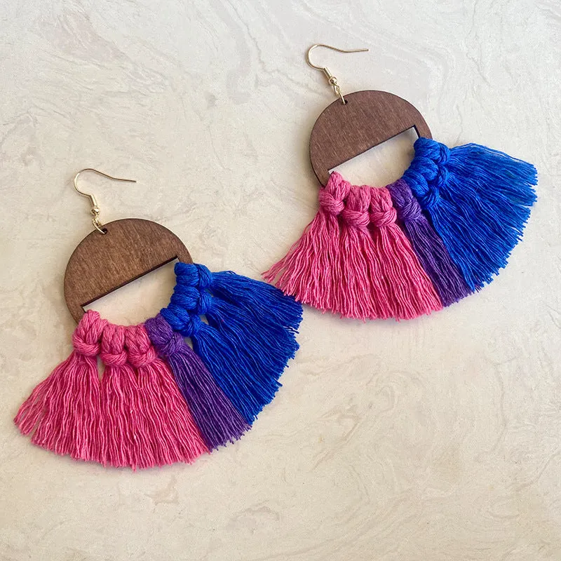 Wholesale Rainbow Chess Hand-woven Temperament Bohemian Tassel Earrings