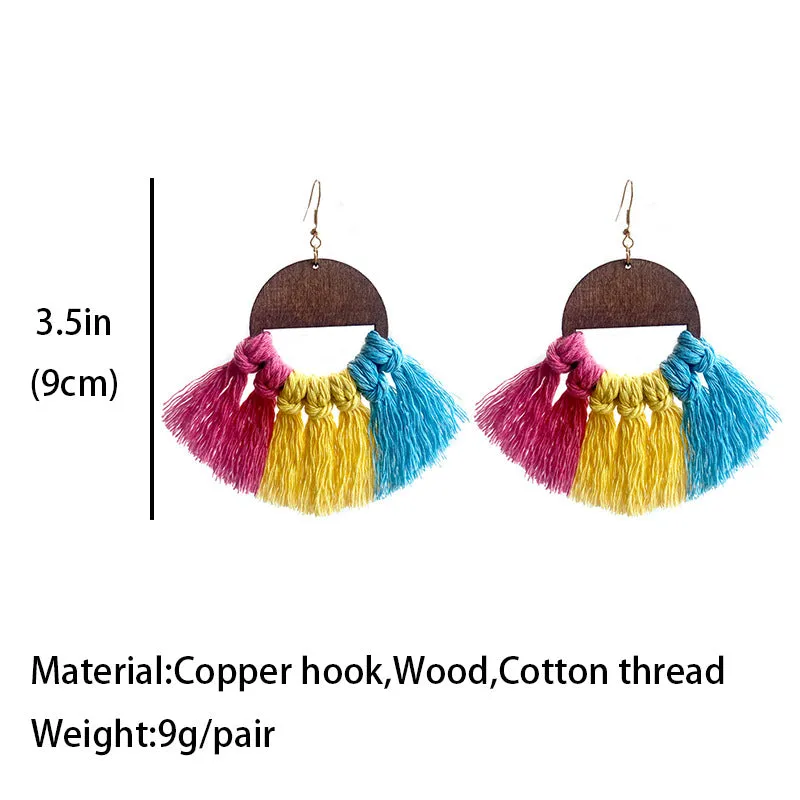 Wholesale Rainbow Chess Hand-woven Temperament Bohemian Tassel Earrings