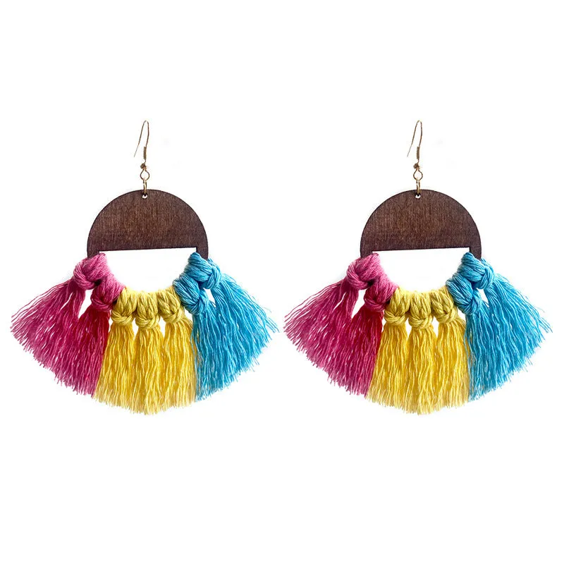 Wholesale Rainbow Chess Hand-woven Temperament Bohemian Tassel Earrings