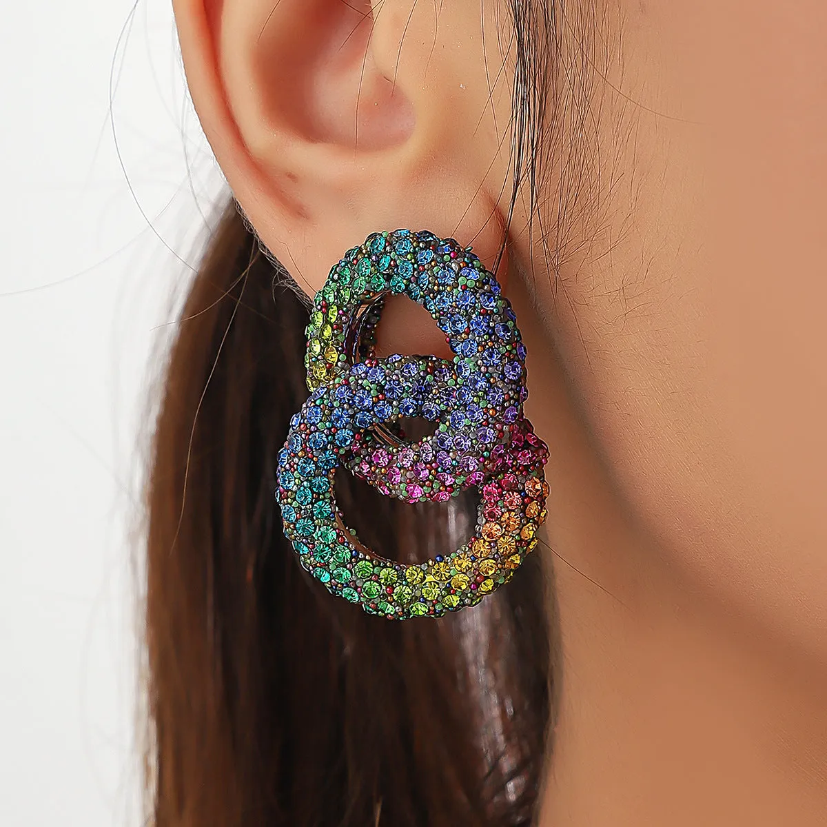 Wholesale Rainbow Colored with Diamonds Blingbling Alloy Earrings