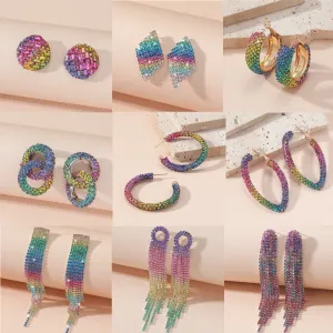 Wholesale Rainbow Colored with Diamonds Blingbling Alloy Earrings