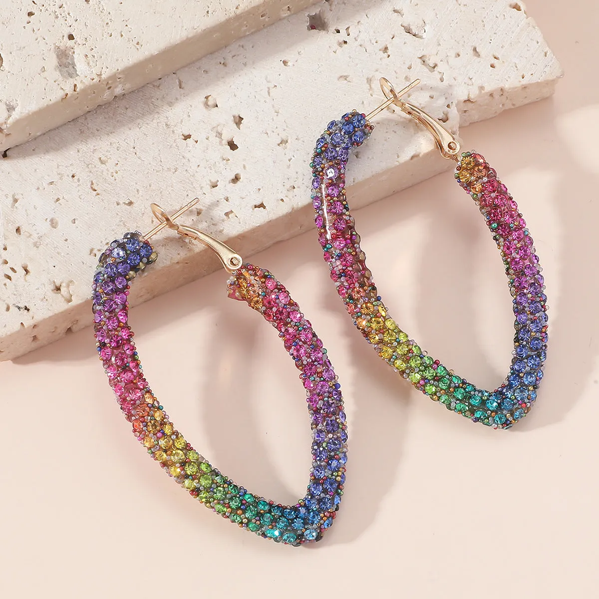 Wholesale Rainbow Colored with Diamonds Blingbling Alloy Earrings