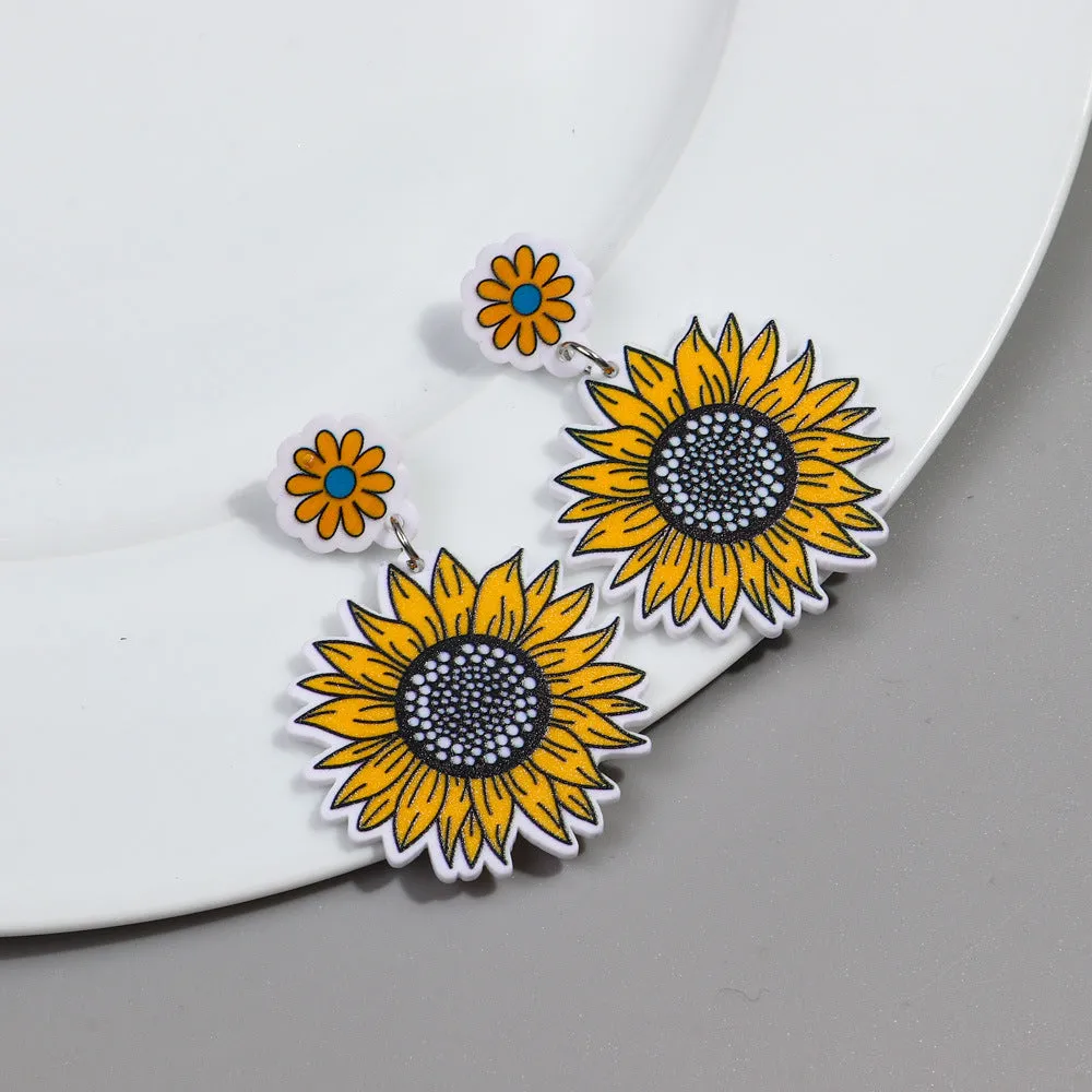 Wholesale Rainbow Print Colorful Butterfly Sunflower Acrylic Earrings