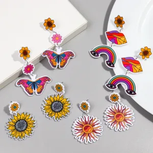 Wholesale Rainbow Print Colorful Butterfly Sunflower Acrylic Earrings
