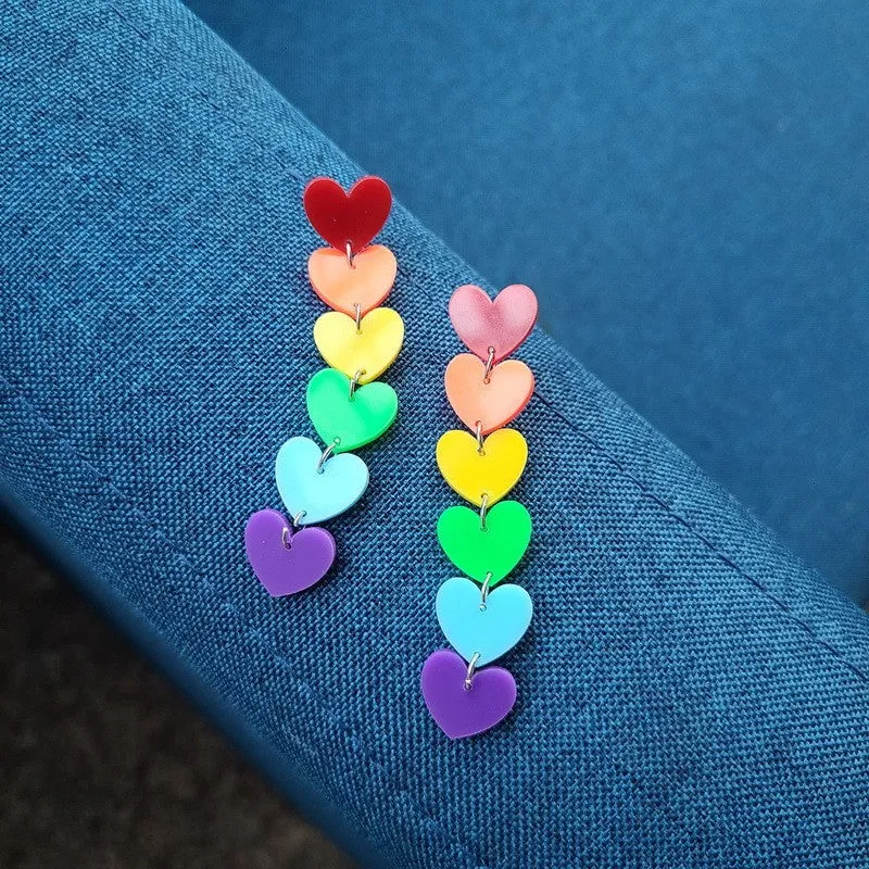 Wholesale Rainbow six-color acrylic tassel heart flower arrow earrings