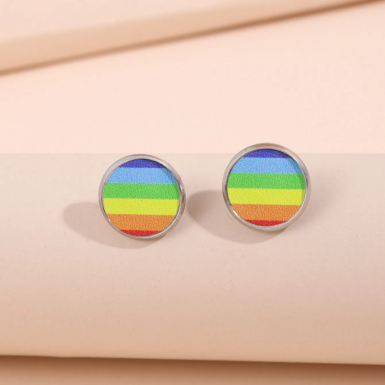 Wholesale Rainbow Stripe Love Butterfly Drop Leather Earrings