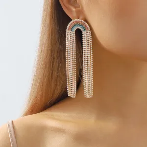 Wholesale Rainbow Tassel Pride Month Exaggerated Full Diamond Long Earrings