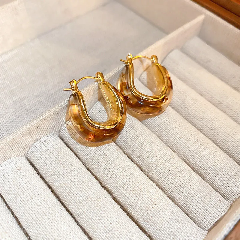 Wholesale Real Gold Electroplating Autumn and Winter Retro Fashion Temperament High-end Round Tiger Eye Stone Earrings