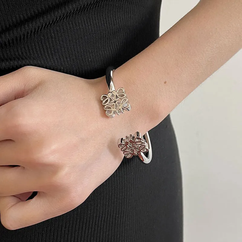 Wholesale  Real Gold Electroplating Square Hollow Pattern Open-ended Bracelet