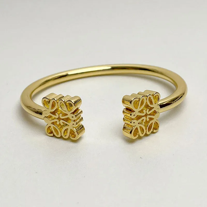 Wholesale  Real Gold Electroplating Square Hollow Pattern Open-ended Bracelet