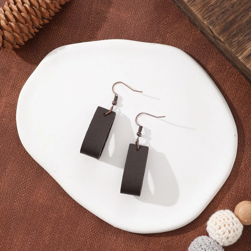 Wholesale Rectangular Lychee Pattern Leather Earrings