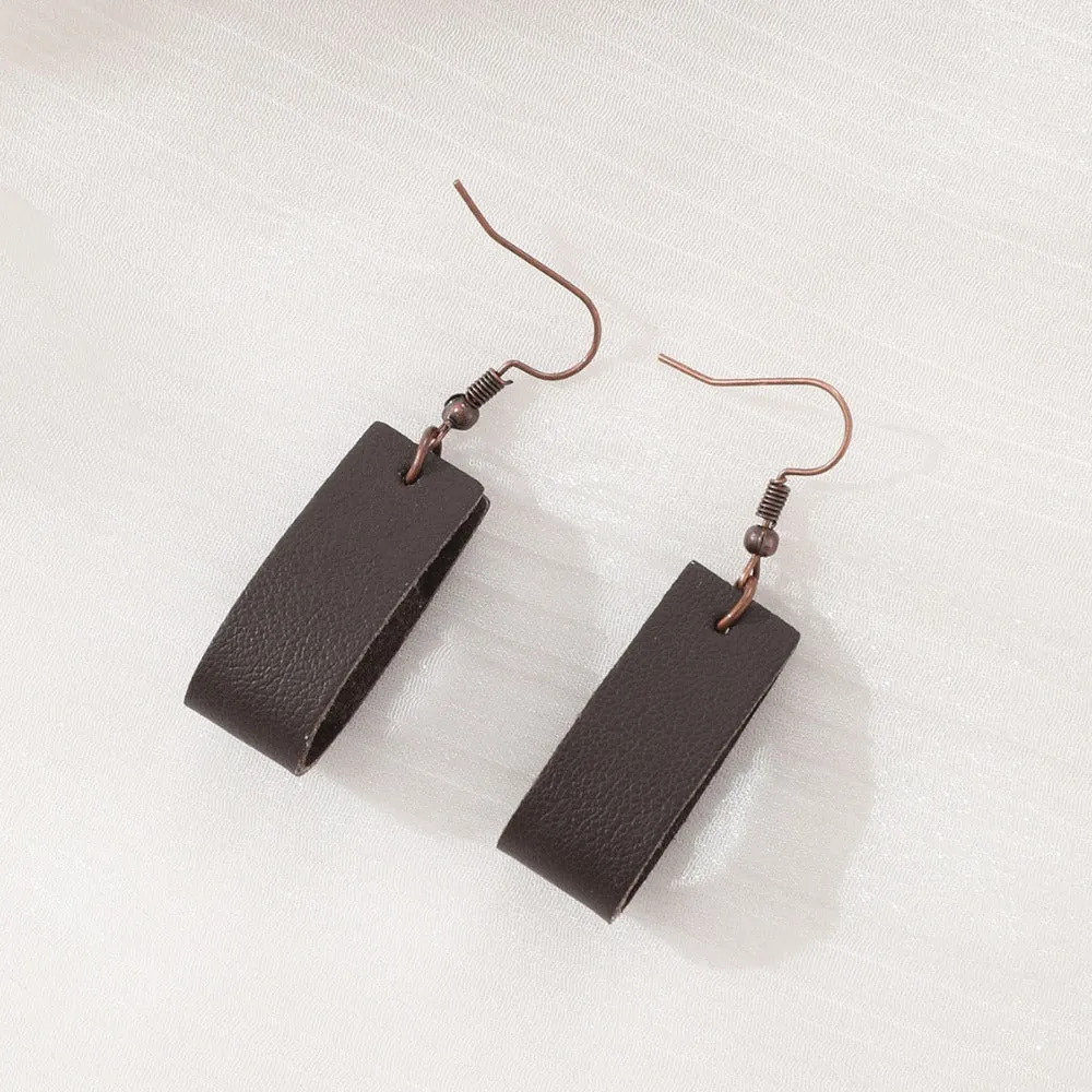 Wholesale Rectangular Lychee Pattern Leather Earrings