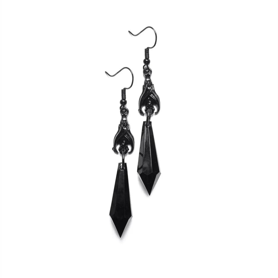 Wholesale Red and Black Gemstone Dark Bat Pendant Earrings