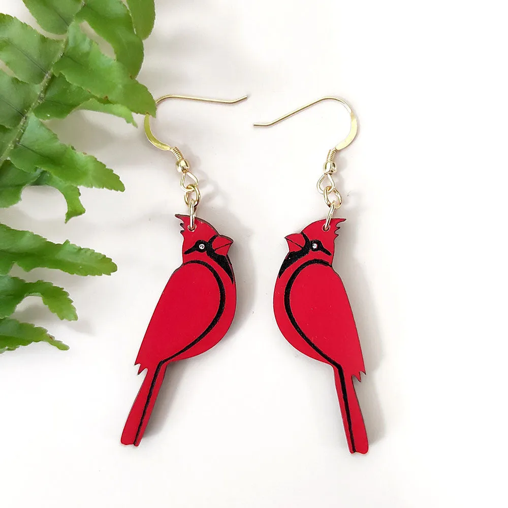 Wholesale Red Bishop Bird Wooden Earrings