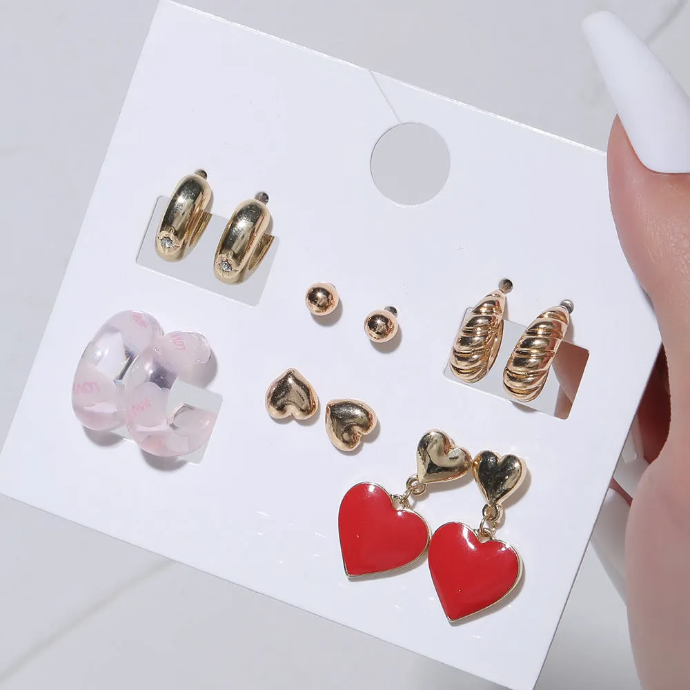 Wholesale Red Heart 6-Piece Alloy Earrings Set