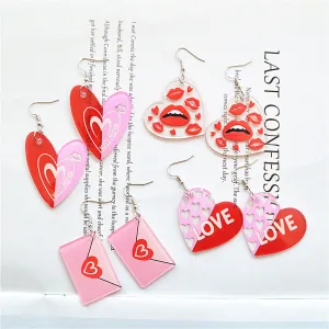 Wholesale  Red Heart Shape Red Lips Earrings