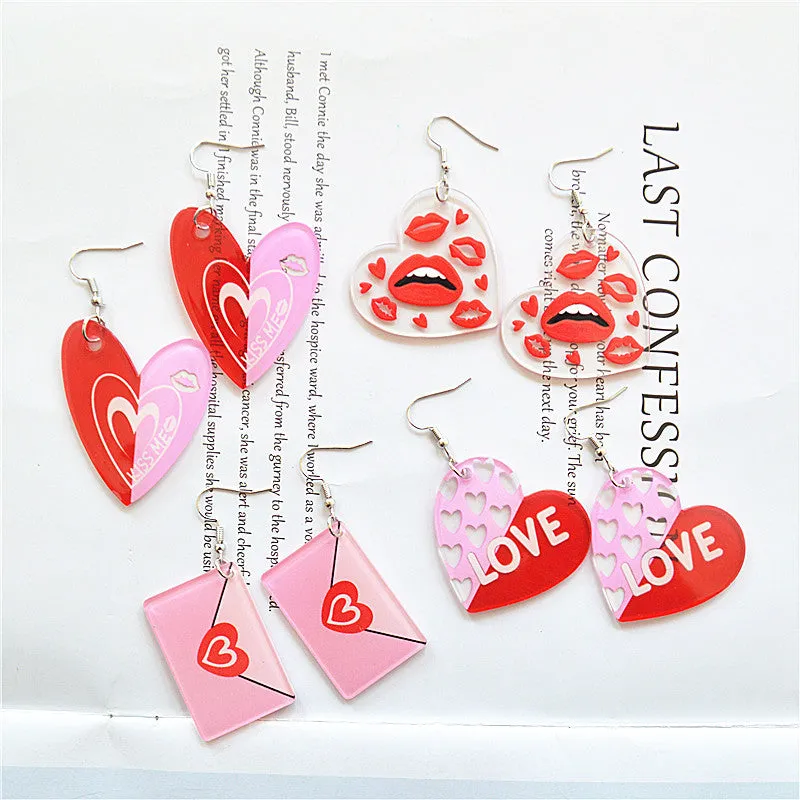 Wholesale  Red Heart Shape Red Lips Earrings