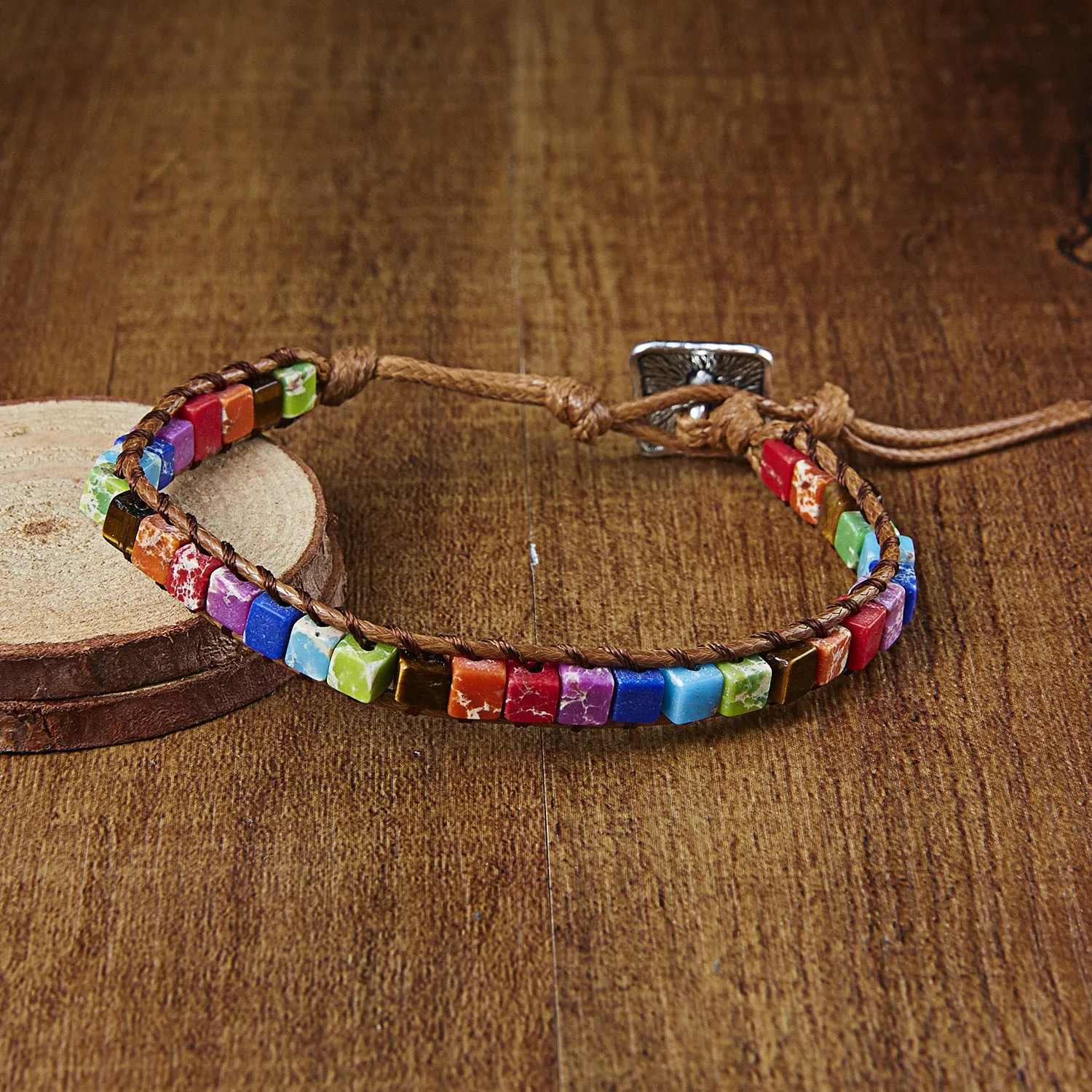 Wholesale Red White and Blue Imperial Stone Hand Woven Adjustable Bracelet