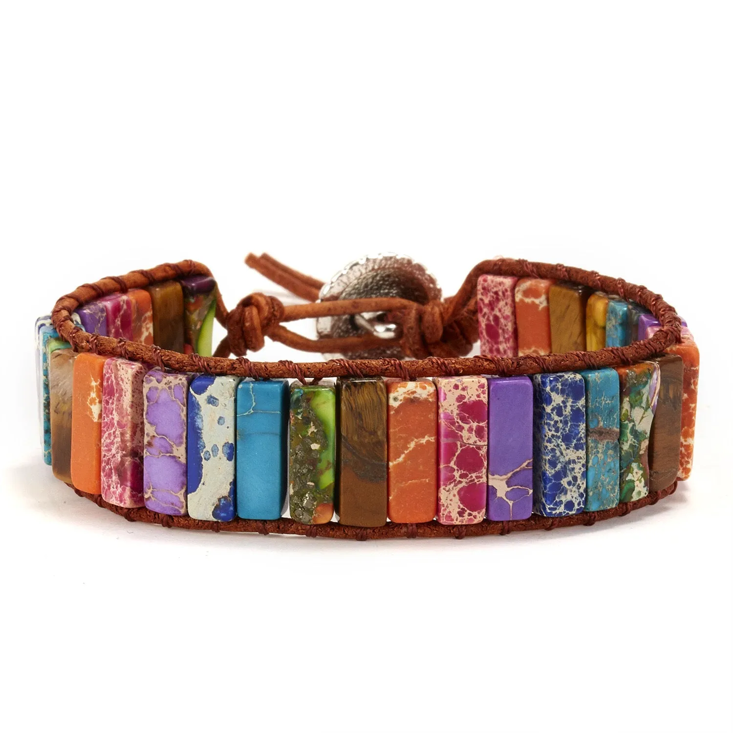 Wholesale Red White and Blue Imperial Stone Hand Woven Adjustable Bracelet