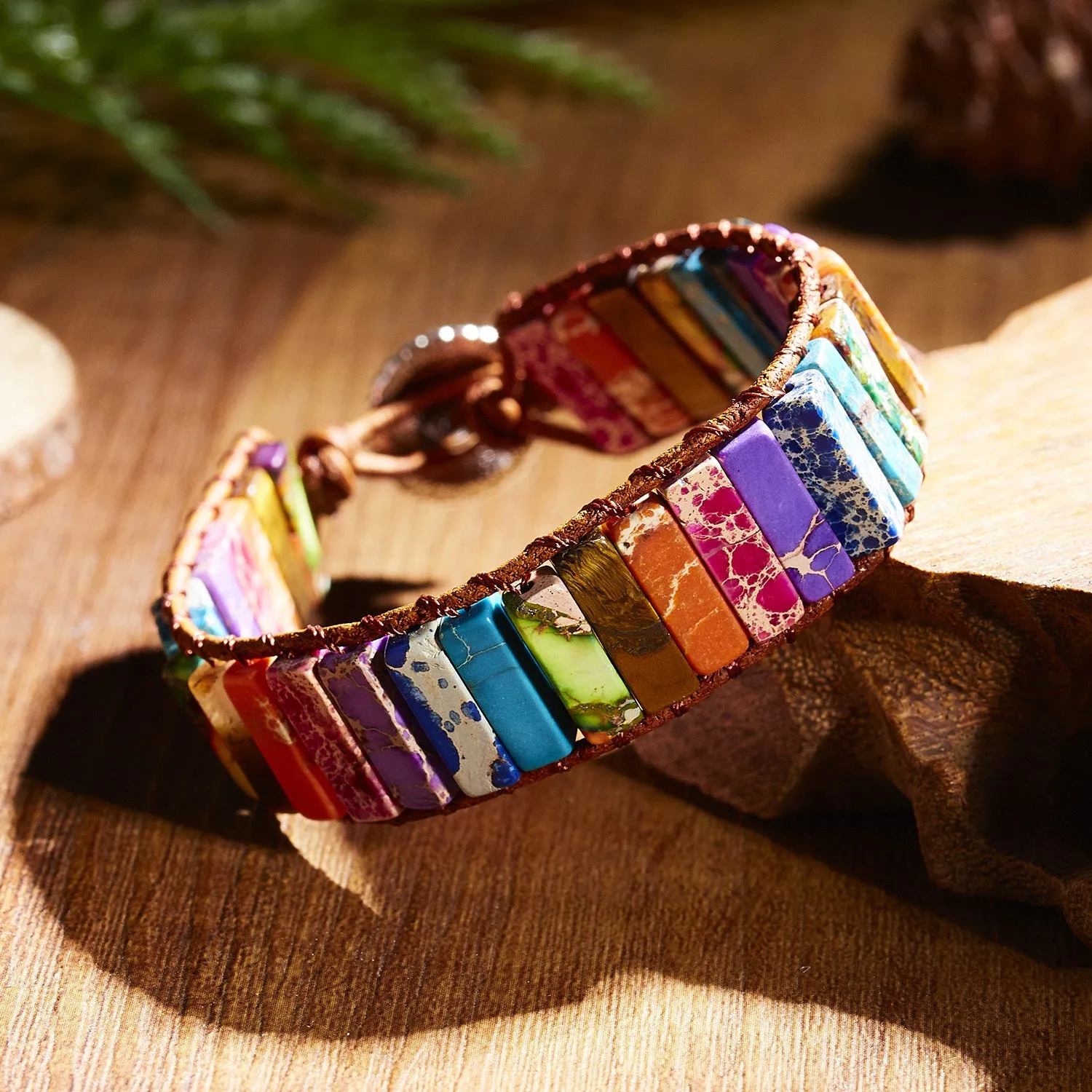 Wholesale Red White and Blue Imperial Stone Hand Woven Adjustable Bracelet