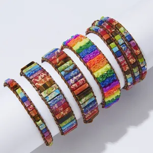 Wholesale Red White and Blue Imperial Stone Hand Woven Adjustable Bracelet