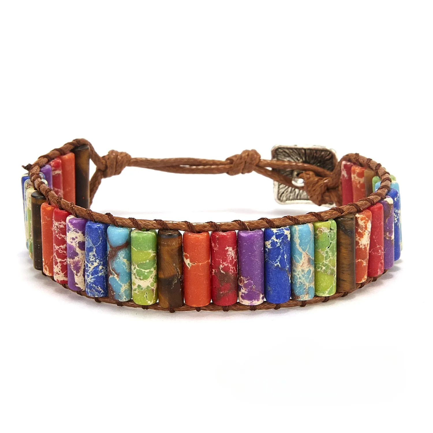 Wholesale Red White and Blue Imperial Stone Hand Woven Adjustable Bracelet