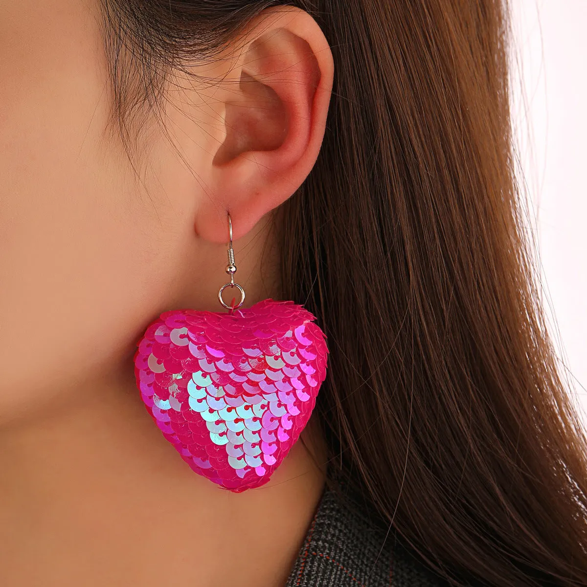 Wholesale Reflective Sequin Heart Earrings