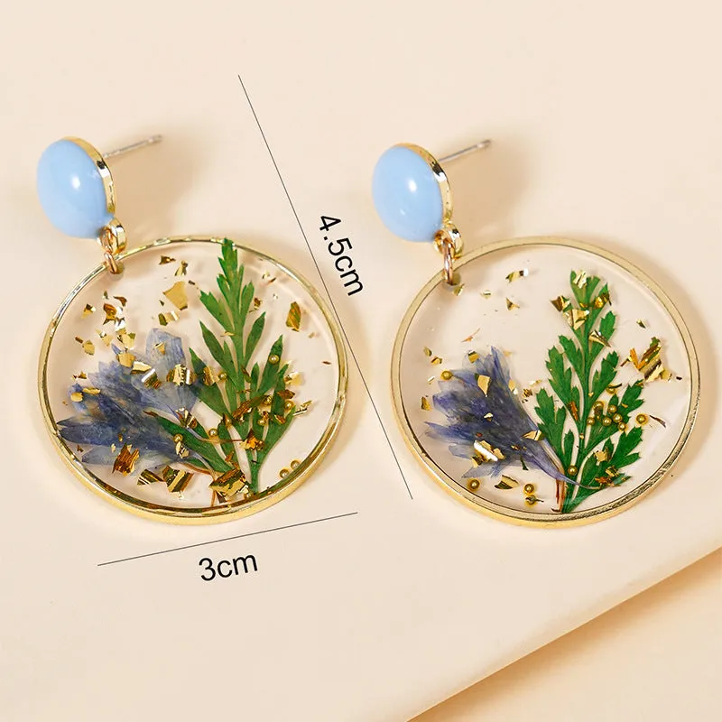 Wholesale Resin Dripping Dried Flower Earrings