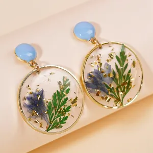 Wholesale Resin Dripping Dried Flower Earrings