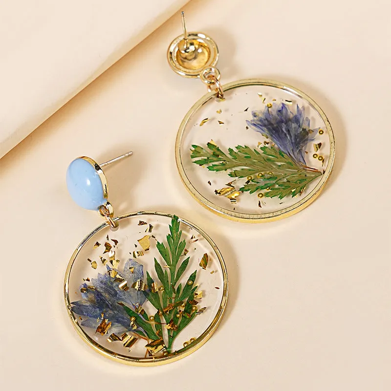 Wholesale Resin Dripping Dried Flower Earrings